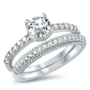 Silver CZ Ring 925 2 SET